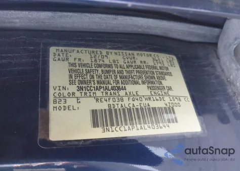 2010 Nissan Versa 1.6 из США, поврежденный, VIN 3N1CC1AP1AL403644